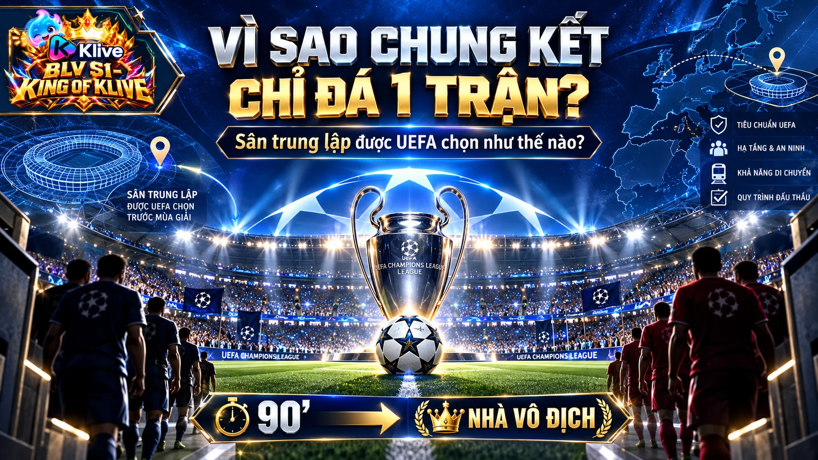 Tại sao chung kết Champions League chỉ đá một trận? Địa điểm tổ chức được chọn như thế nào?